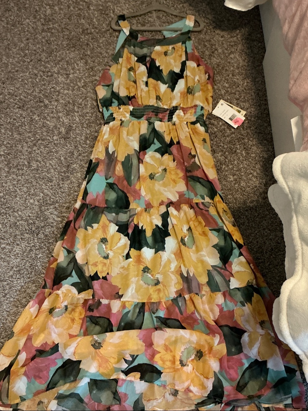 Honey and Rosie Yellow Floral Maxi Dress with Green Leaves